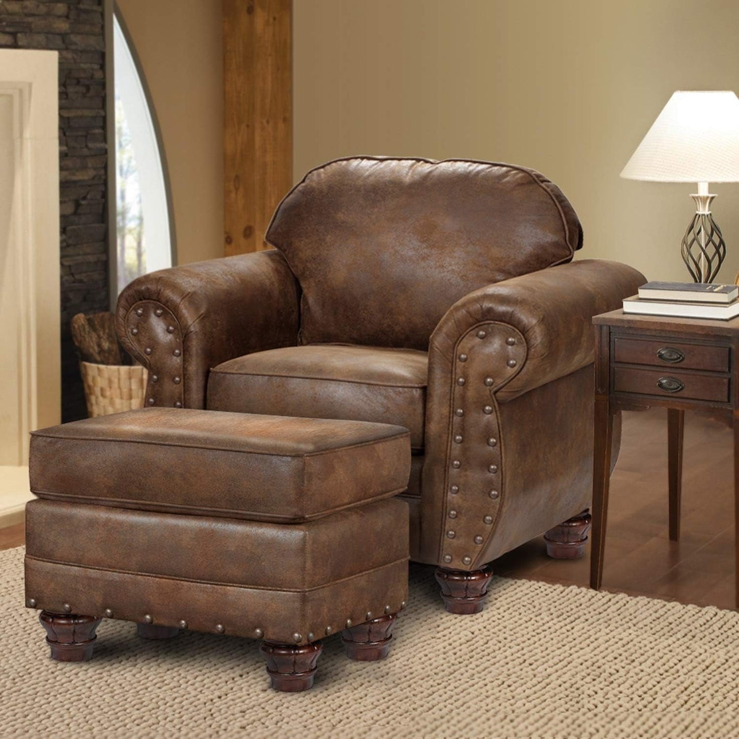 Sedona 4 Piece Leather Look Microfiber Sofa Set With Loveseat Chair Ottoman