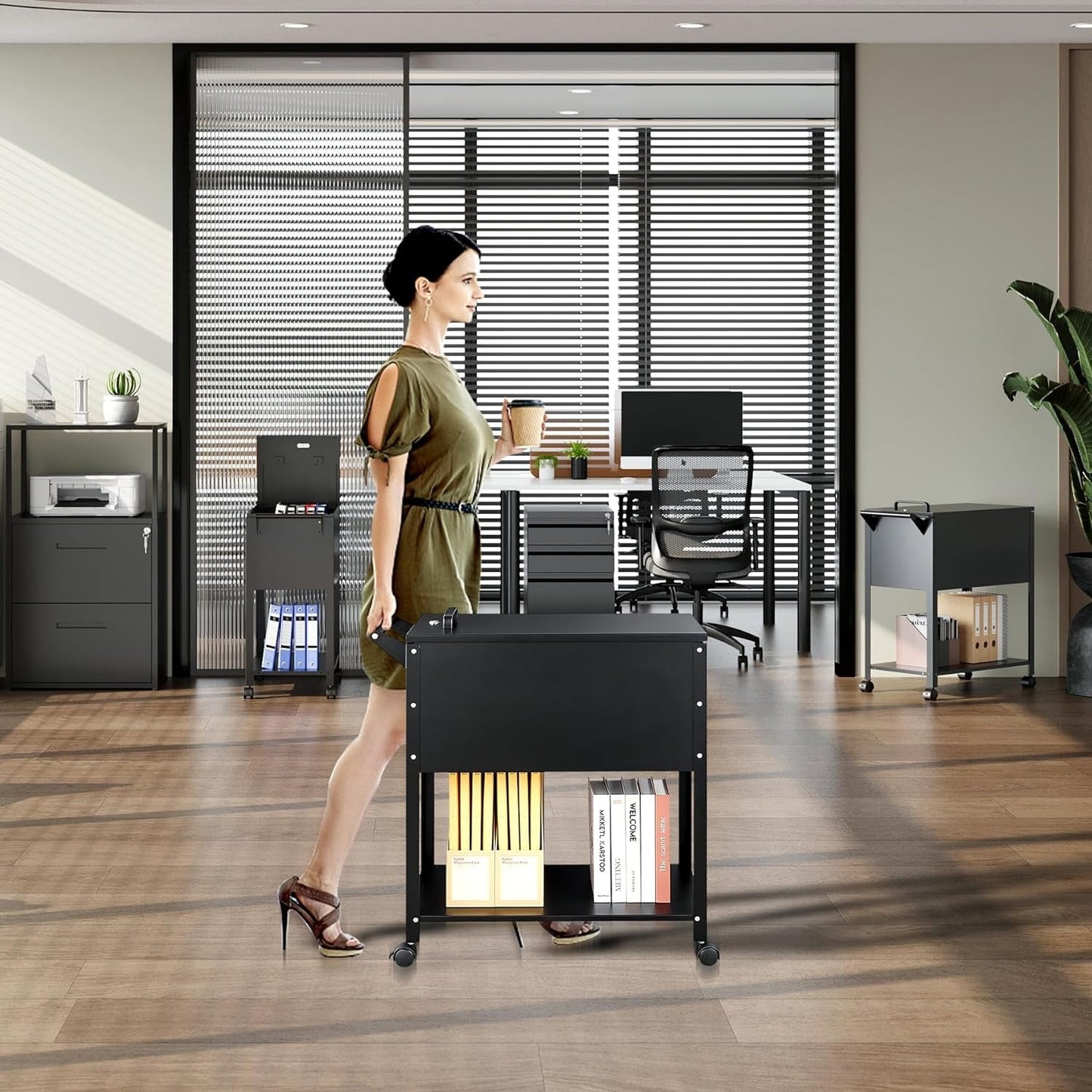 Locking Rolling File Cabinet With Hanging Folders On Wheels