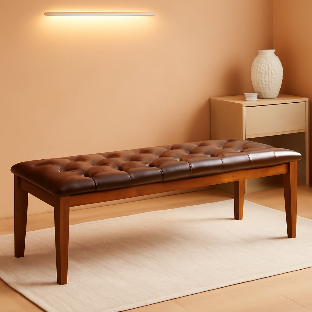 Oversized Brown Faux Leather Upholstered Ottoman Bench