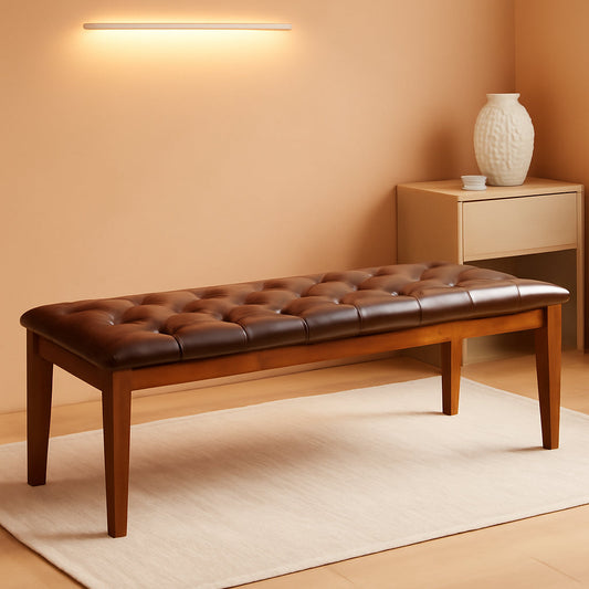Oversized Brown Faux Leather Upholstered Ottoman Bench