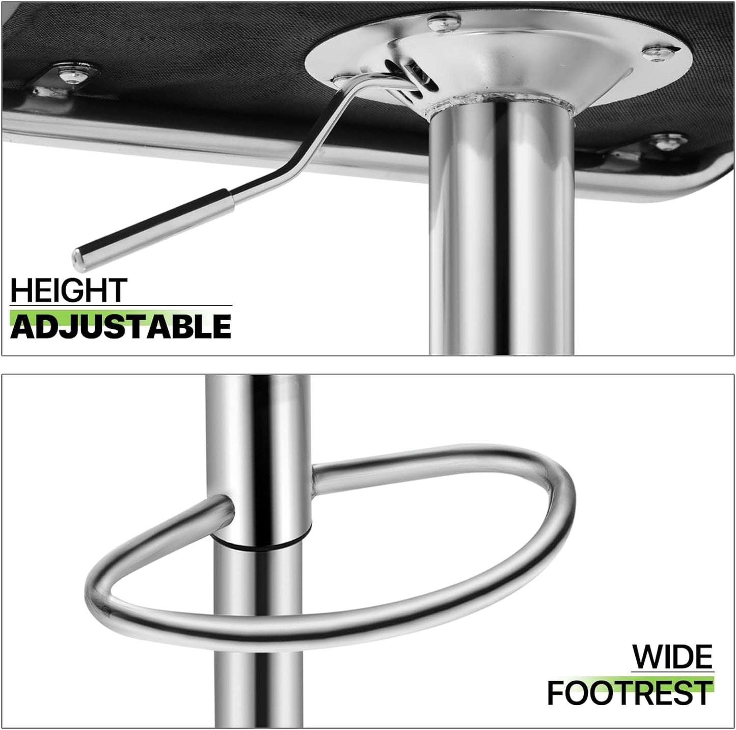 Height Adjustable Grey PU Leather Bar Stools Set Of 2