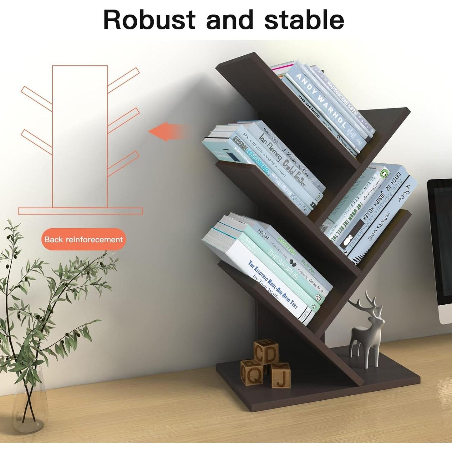 Wooden 5 Tier Book Tree Bookshelf For Displaying Books And Magazines
