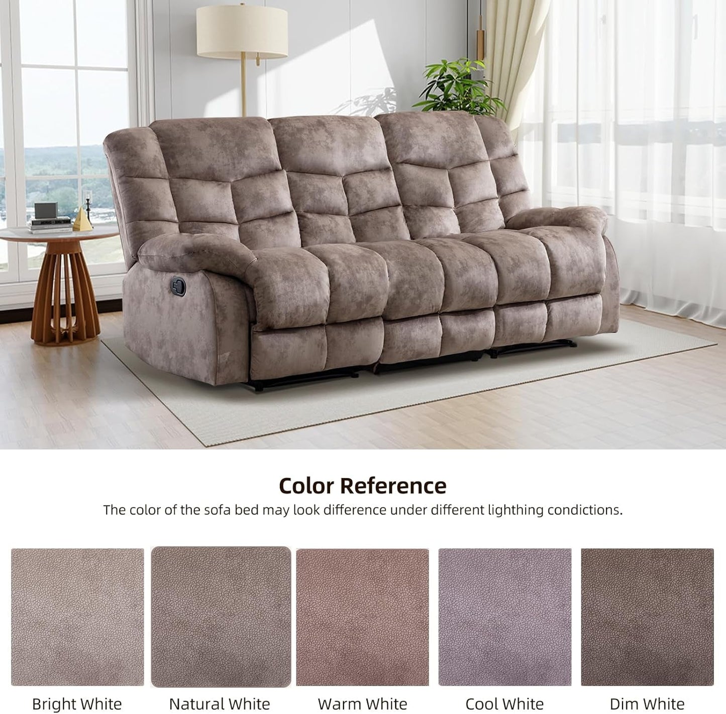 Manual Recliner Sofa Set Memory Foam Cushions Brown