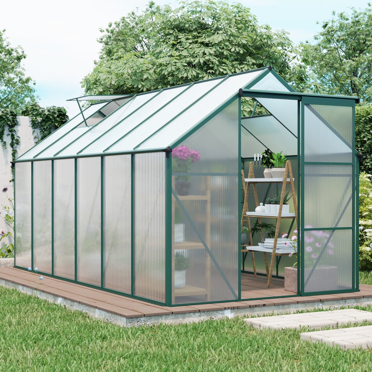 6x12 FT Polycarbonate Greenhouse with Raised Base
