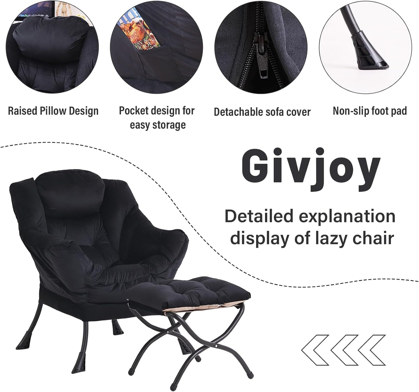 Large Upholstered Lounge Chair With Ottoman And Armrests