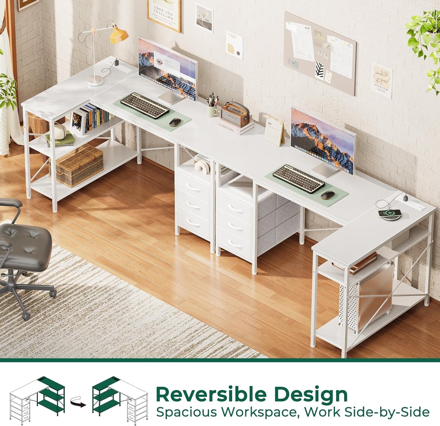 47 Inch L Shaped Desk With Power Outlets For Home Office