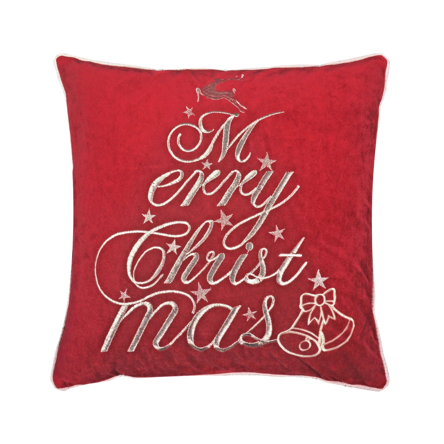Red Velvet Christmas Throw Pillow with Merry Christmas Embroidery