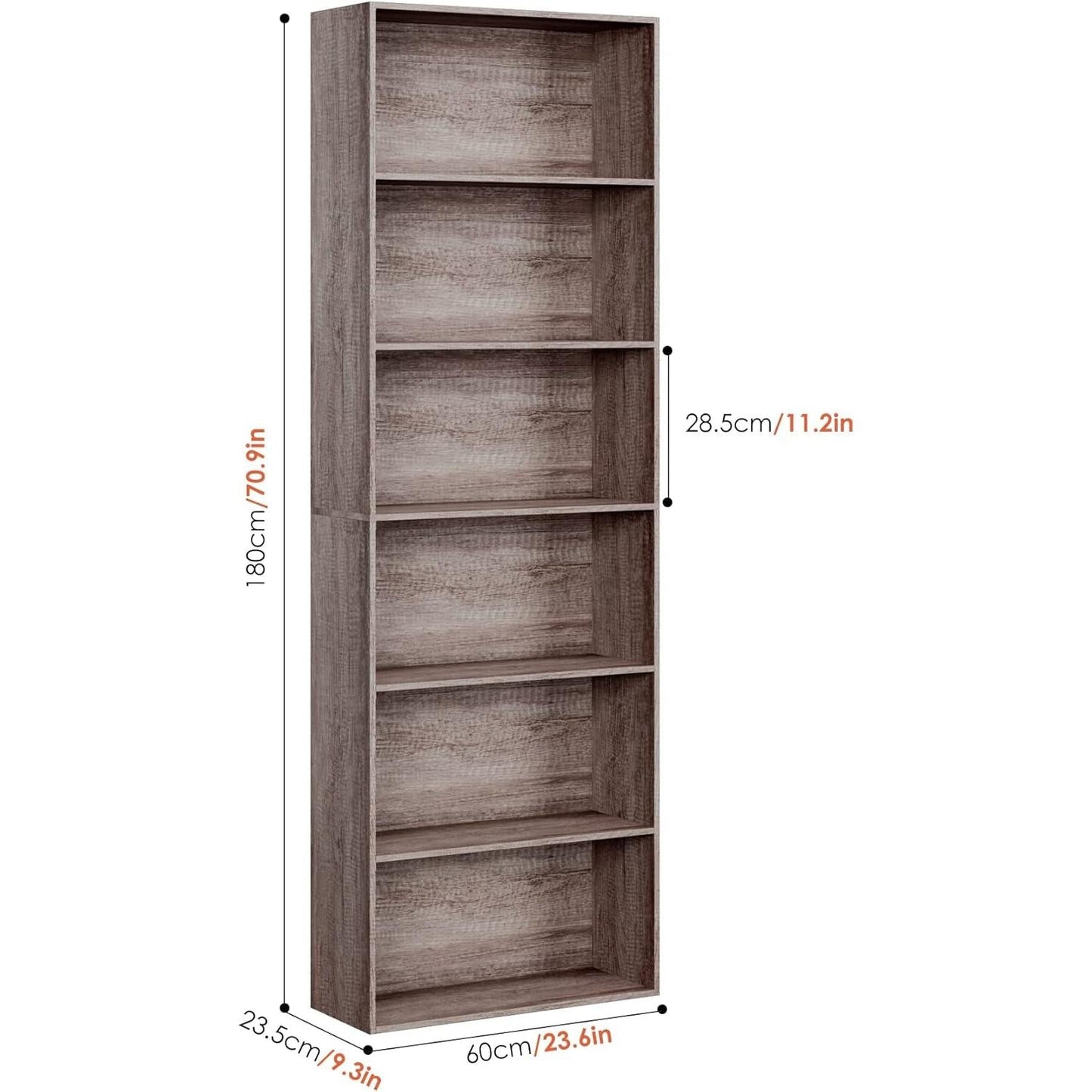 6 Tier Open Bookcase Gray Freestanding For Bedroom Space
