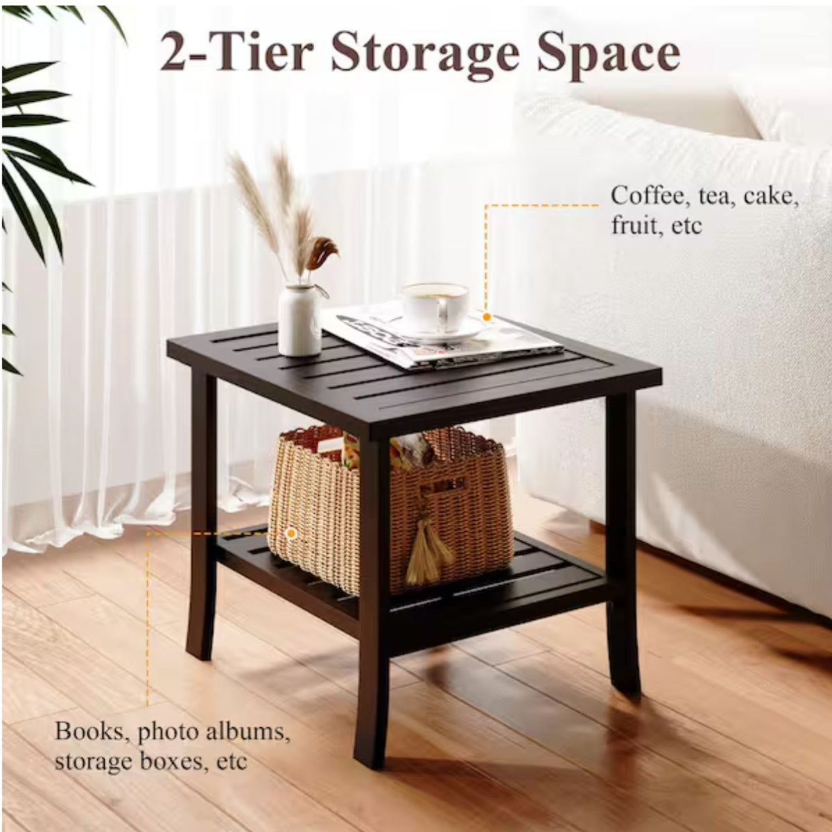 19" Square Brown Metal Side Table