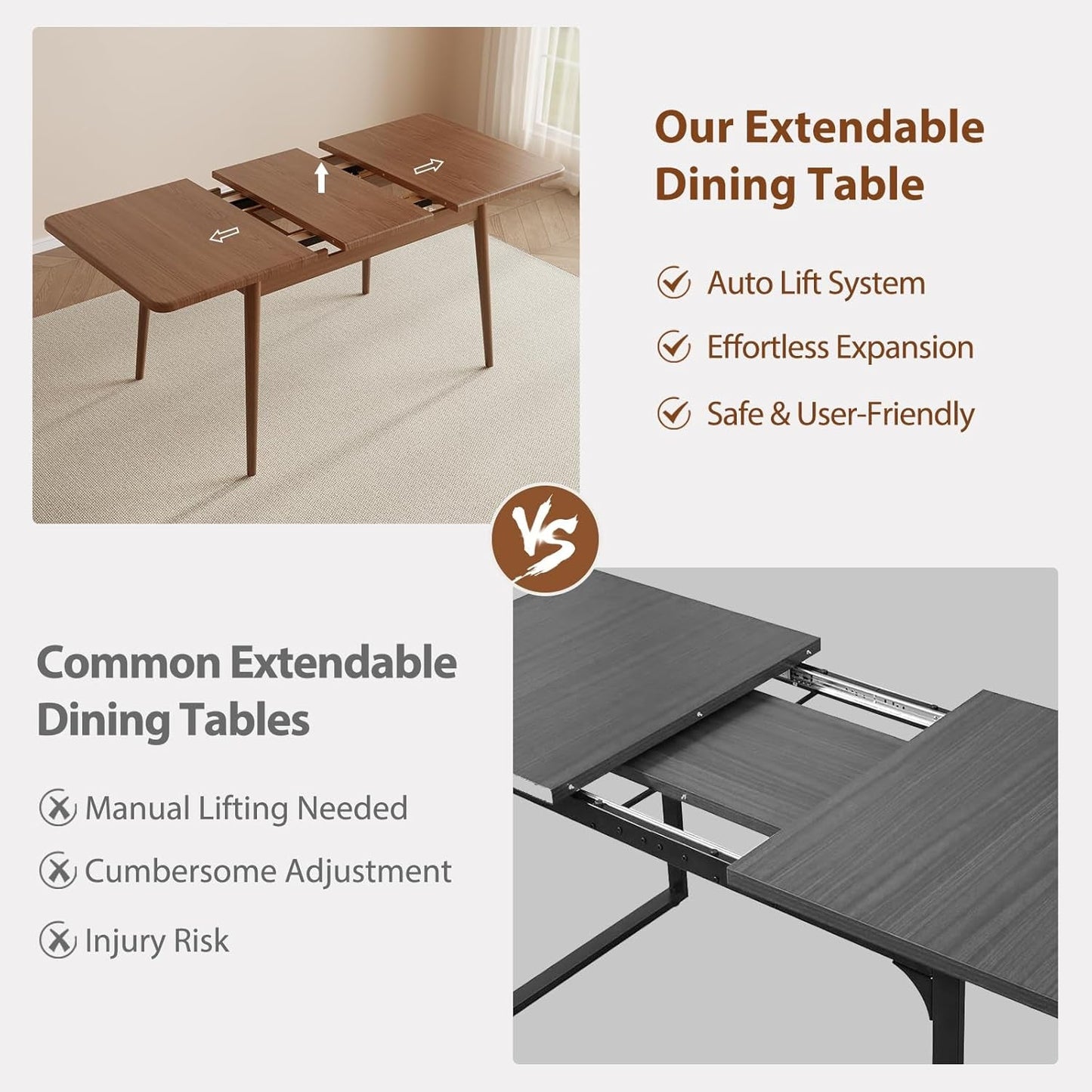 Walnut Telescoping Solid Dining Table With Extension