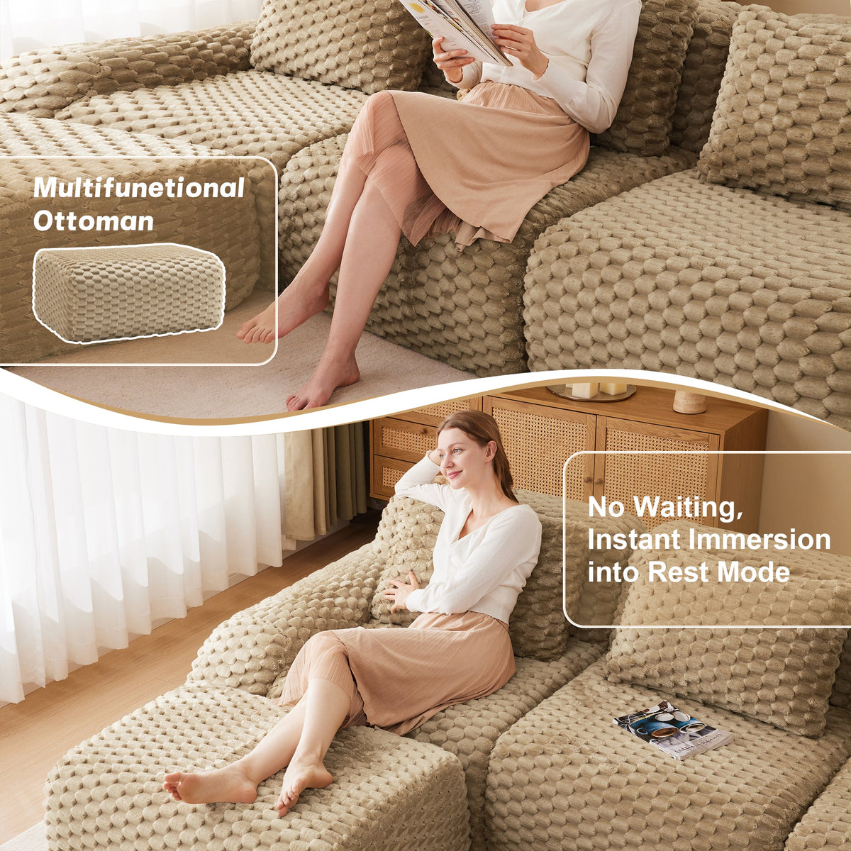 146" Modern U-Shaped Modular Sectional Sofa