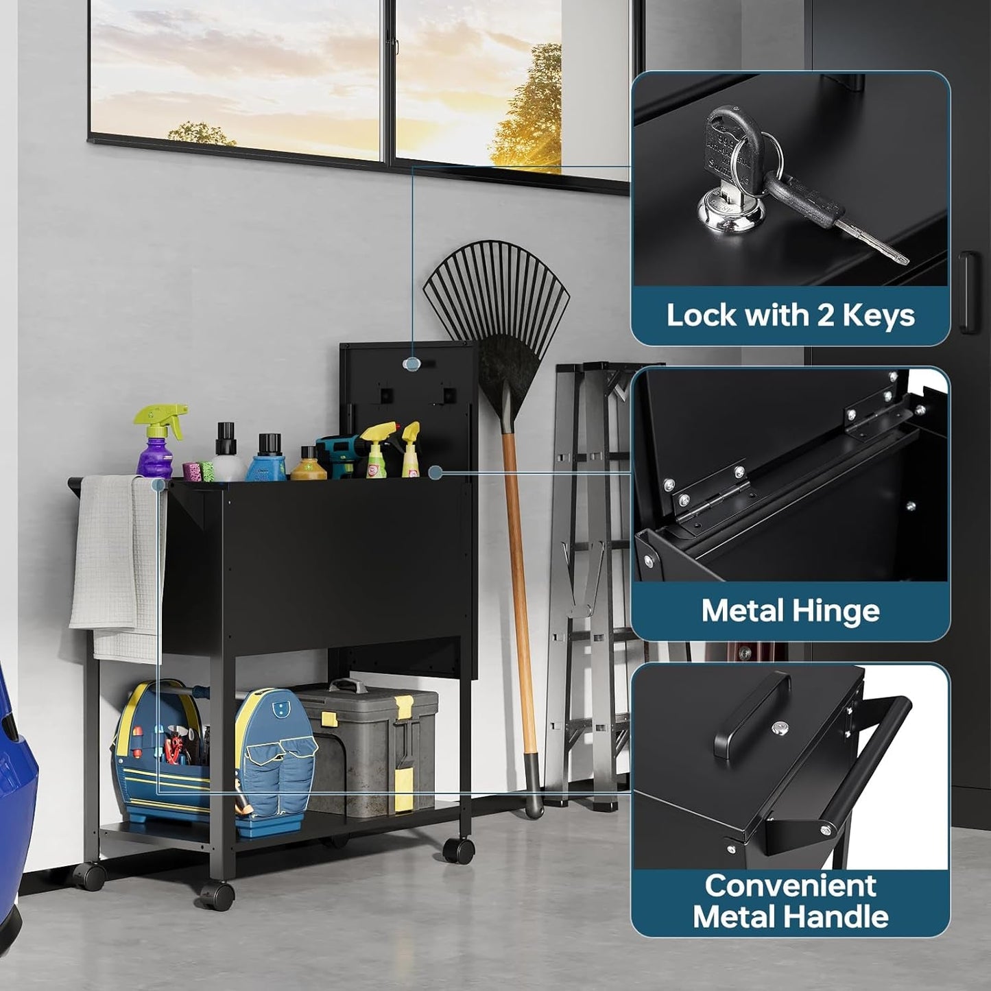 Locking Rolling File Cabinet With Hanging Folders On Wheels