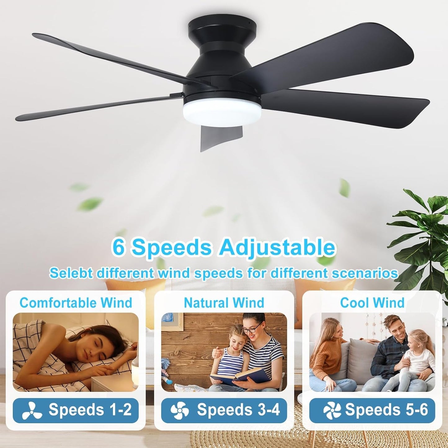 42 Inch Ceiling Fan With Dimmable LED Light Remote