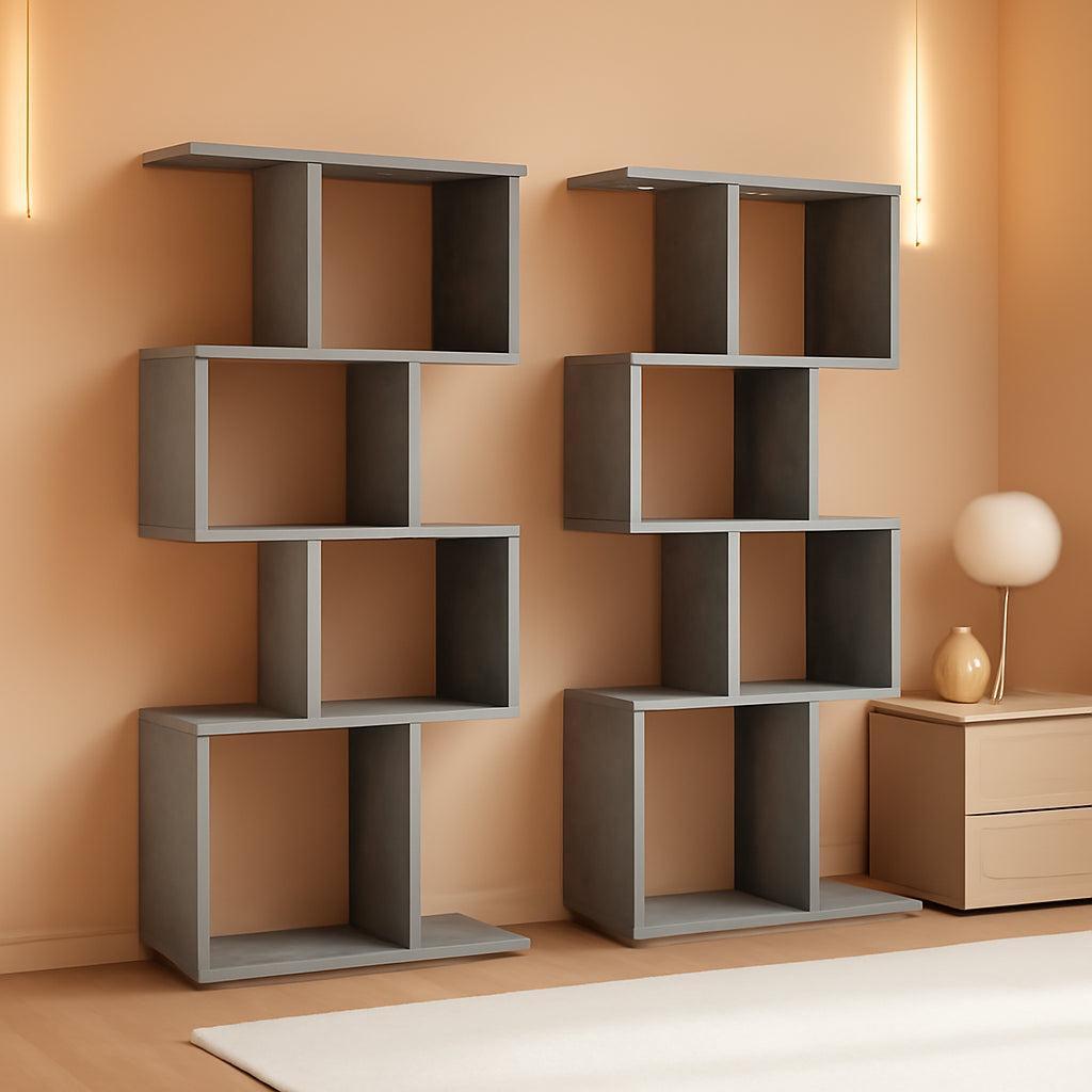 Gray Five Tier Geometric Bookshelf Set Of 2 70 Inch Tall