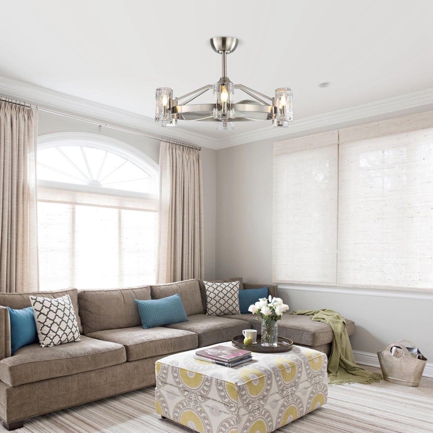 34" Bucholz Modern DC Motor Brushed Nickel Downrod Mount Reversible Ceiling Fan with LED Lighting and Remote Control