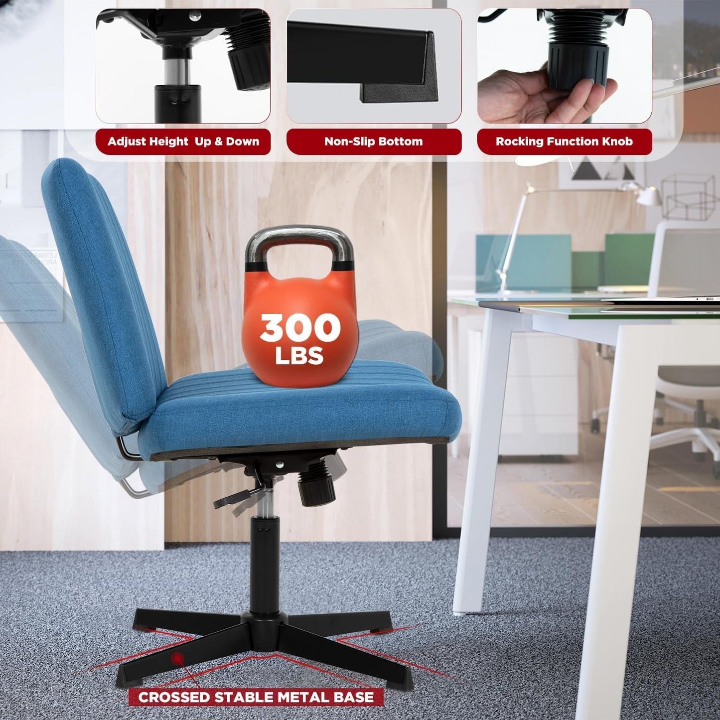 Criss Cross Armless Desk Chair Dark Blue Height Adjustable