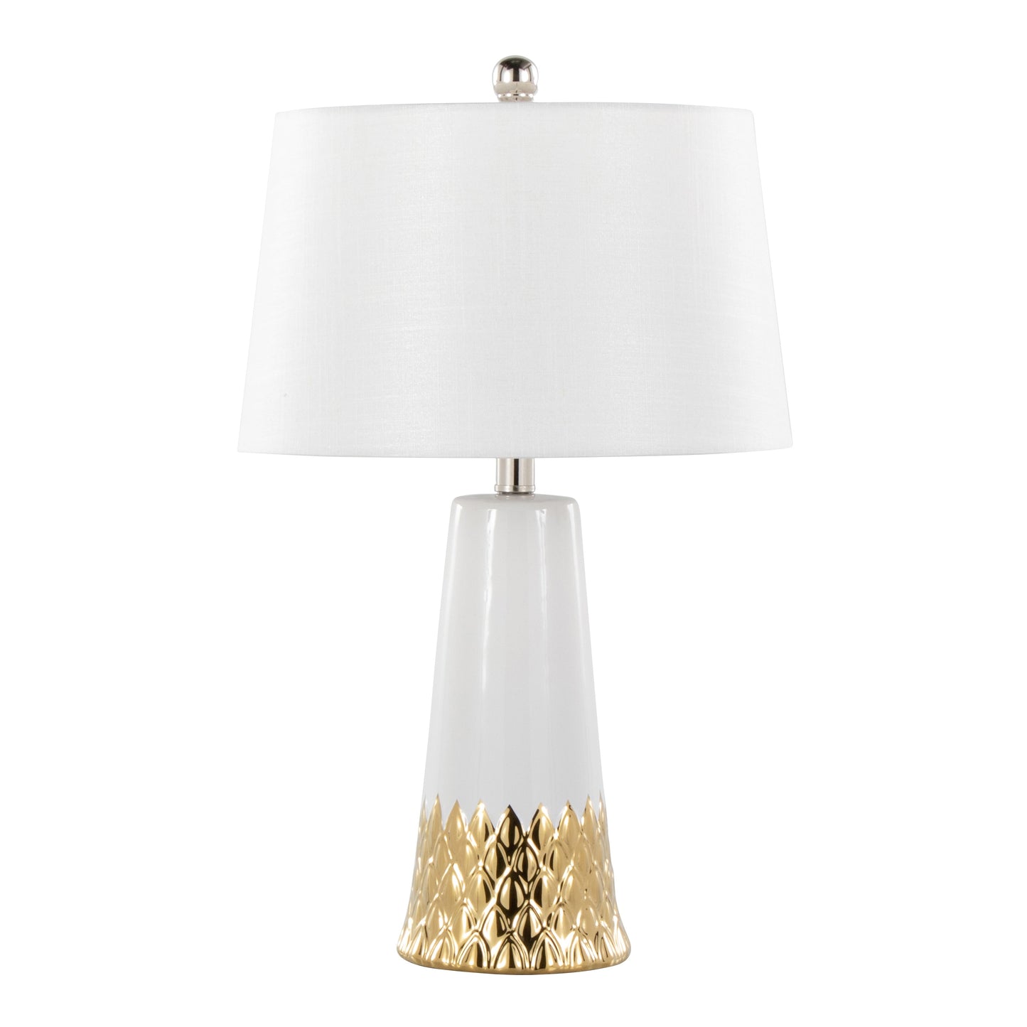 Penelope 22' Contemporary Ceramic Table Lamp with White & Gold Ceramic Body and White Shade by LumiSource