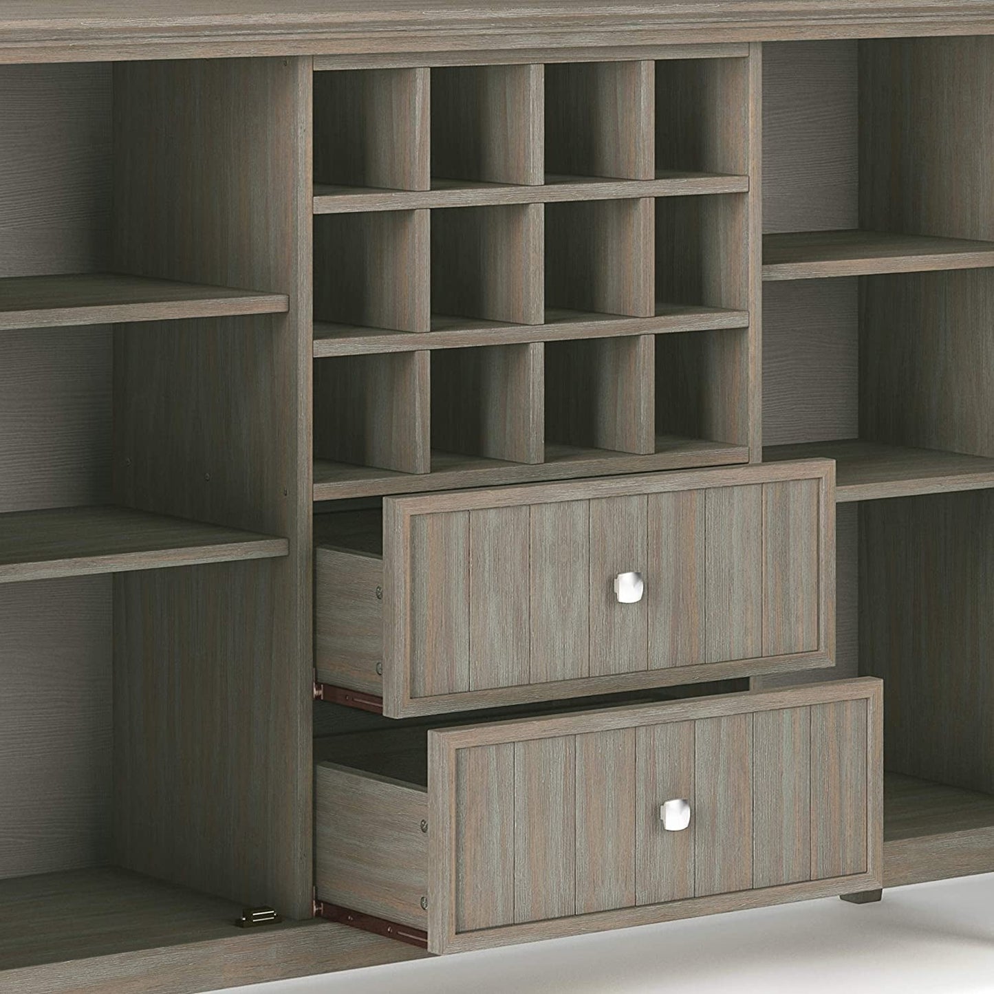 Rustic Gray Pine Wood Sideboard Buffet With Wine Storage