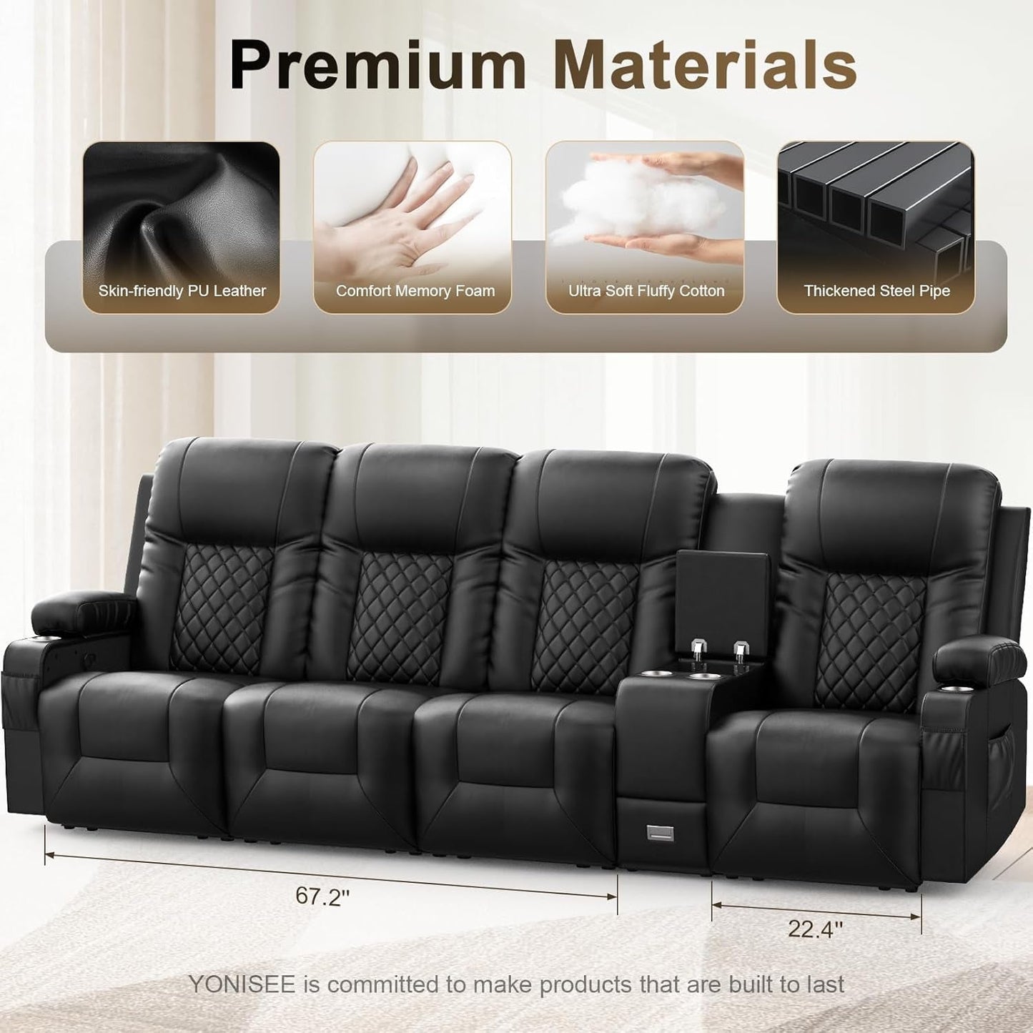 4 Seat Recliner Sofa With USB Ports And Storage Console
