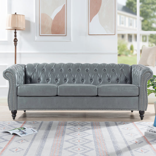 84.65' Rolled Arm Chesterfield 3 Seater Sofa.