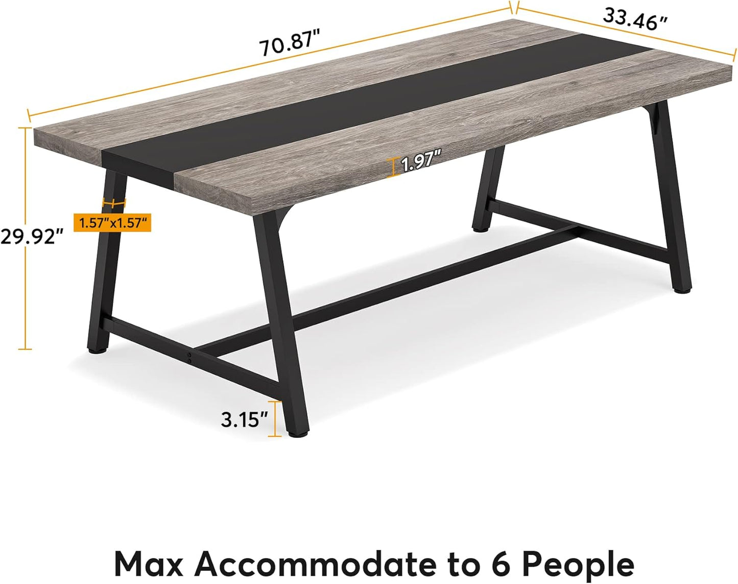 Modern Rectangular Conference Table for 6-8 People