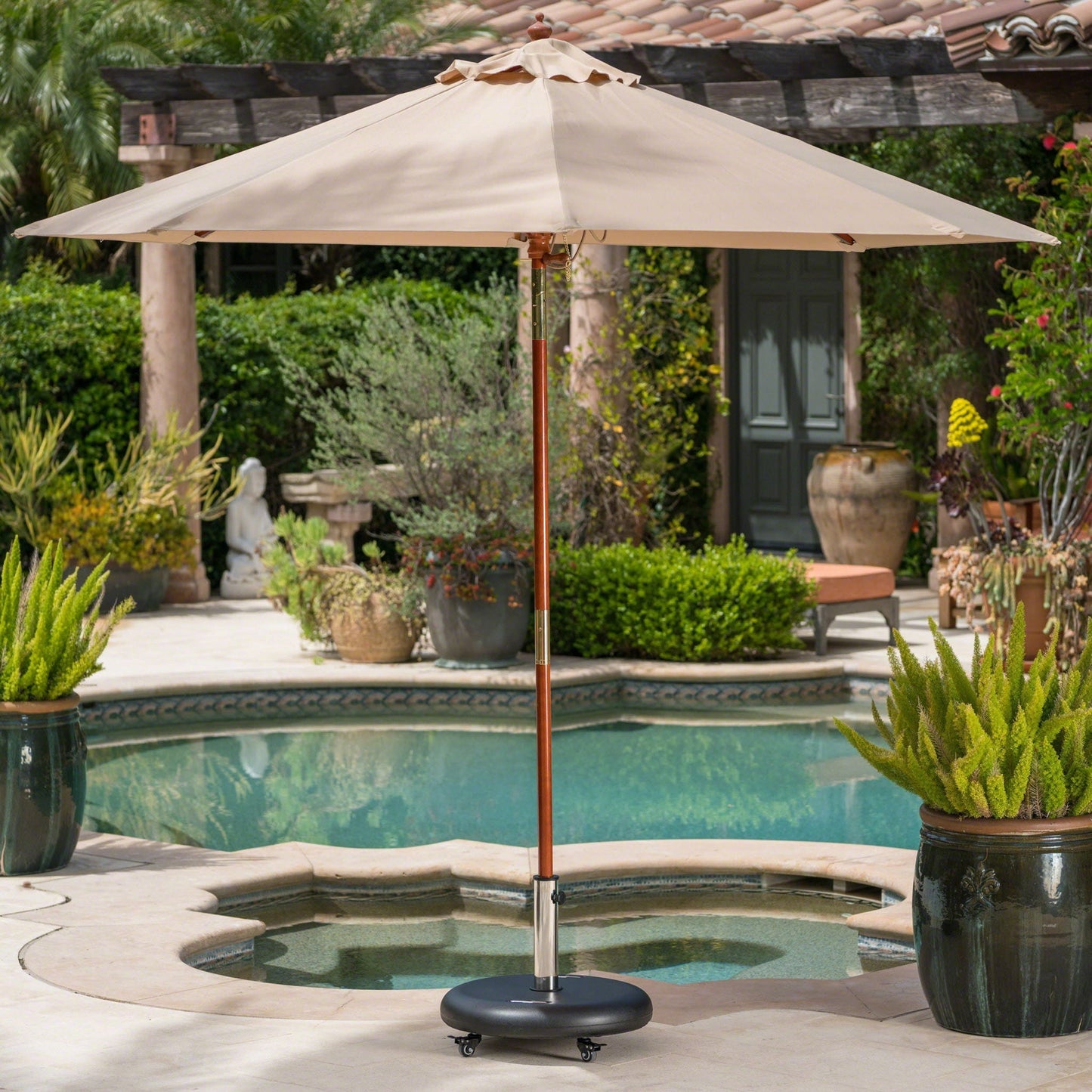 Wheelie Round Umbrella Base With Stainless Steel Holder