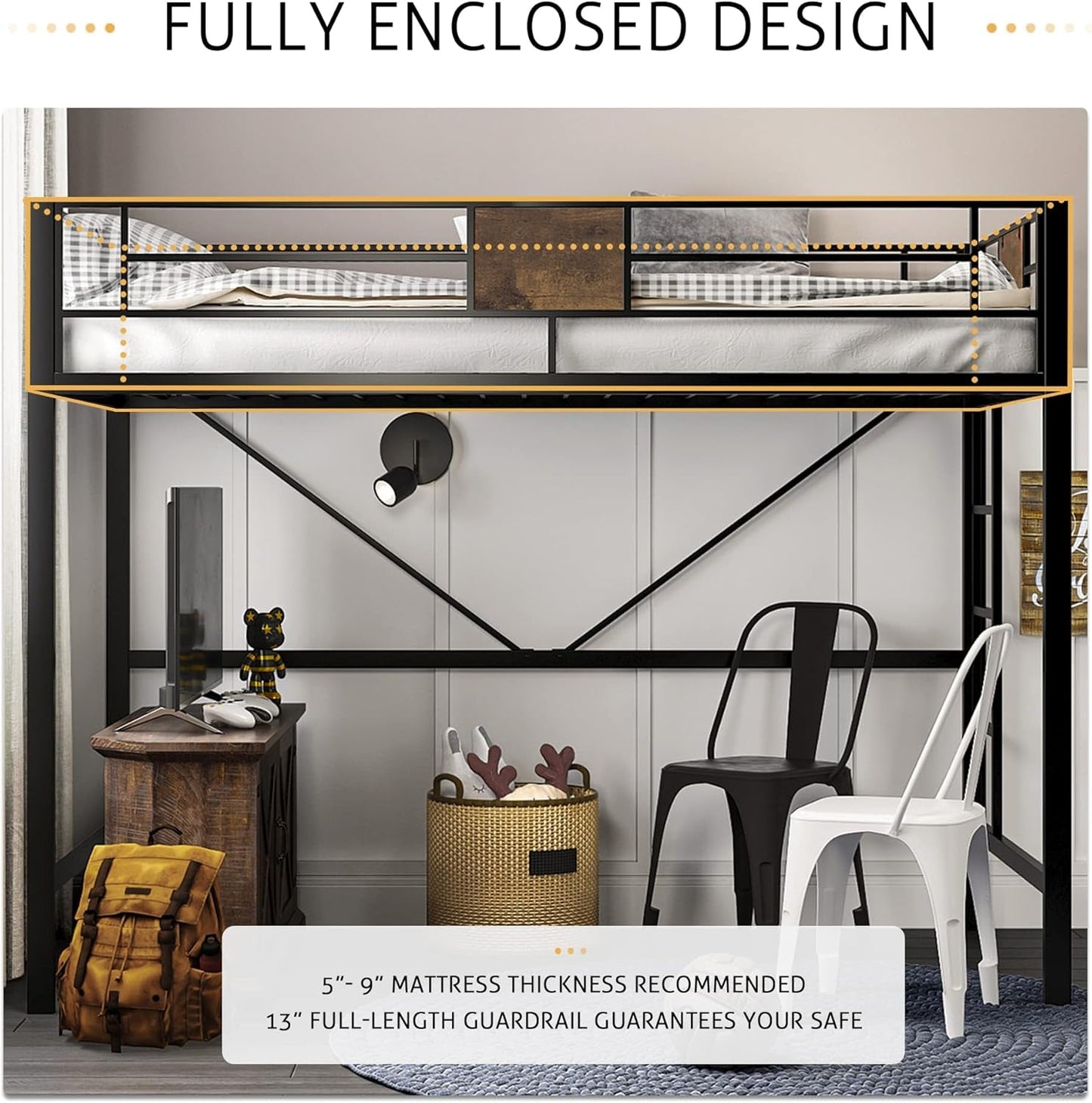 Twin Loft Bed With Ladder And Guard Rail In Rustic Style
