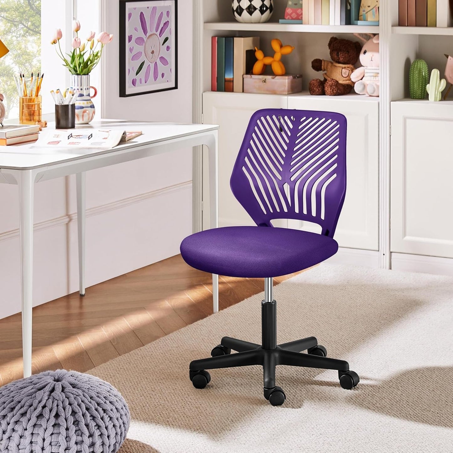 Purple Adjustable Desk Chair With Lumbar Support Swivel