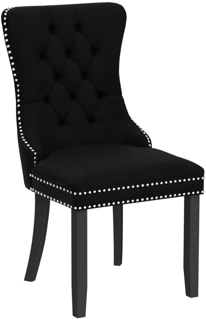 Black Velvet Tufted Dining Chairs With Nailhead Trim