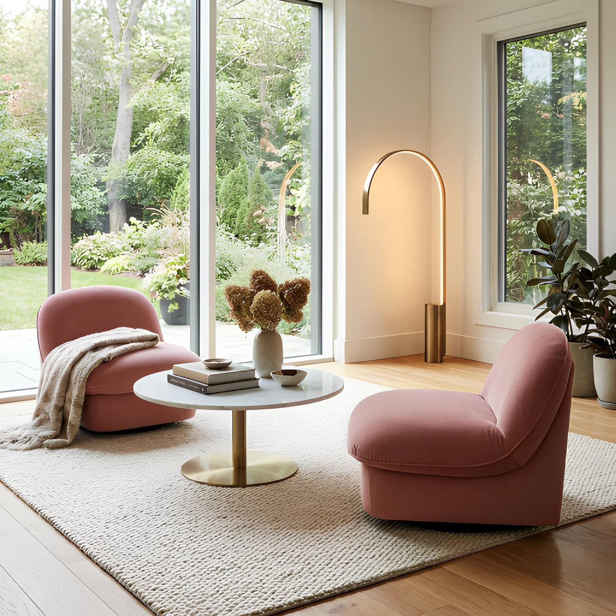 Swivel Accent Chair with Velvet Fabric & Metal Base