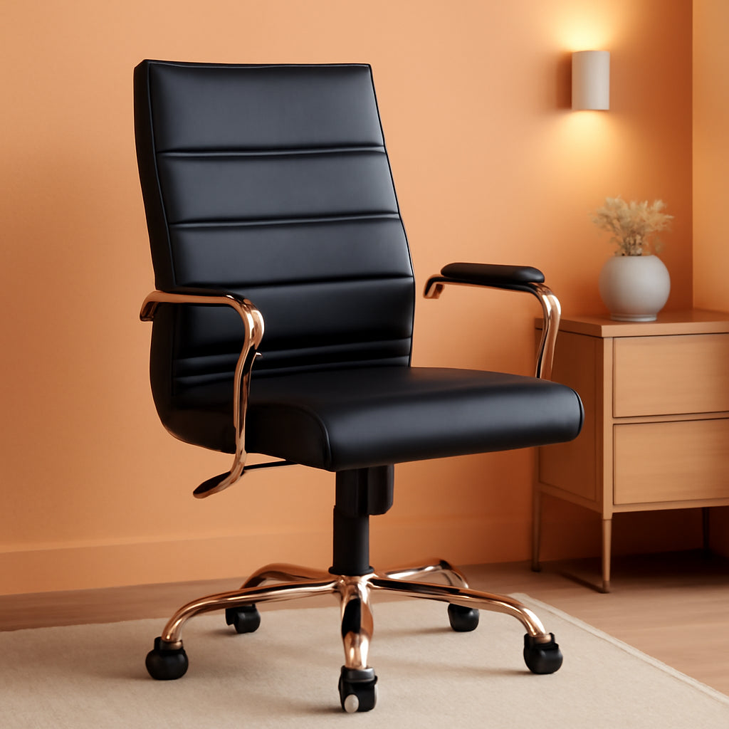 Whitney High Back Swivel Desk Chair Black Rose Gold