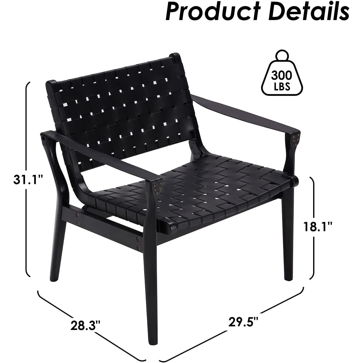 Scandinavian Woven Leather Chair With Natural Wood Frame dimensions and weight capacity illustration