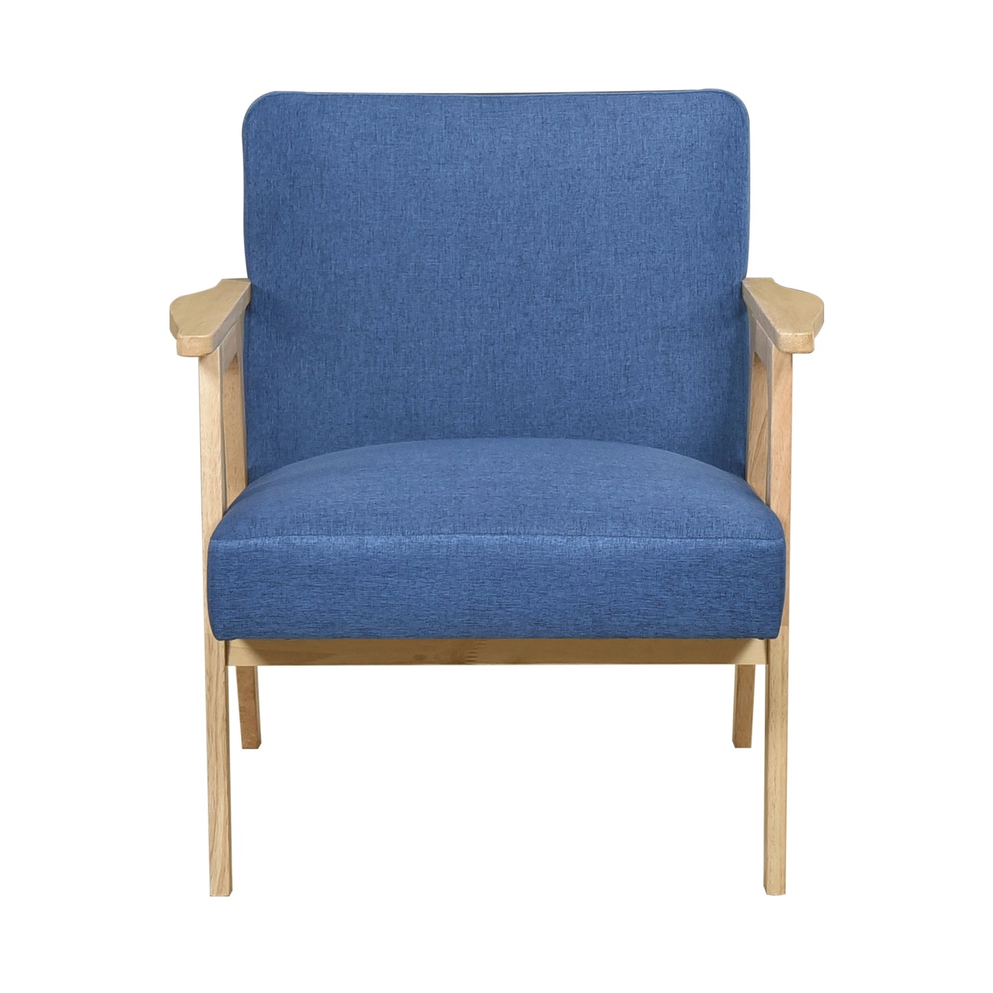 Modern Home Furniture Blue Fabric Upholstery 1pc Accent Chair Solid Rubberwood Natural Finish Contemporary Cushion Seat