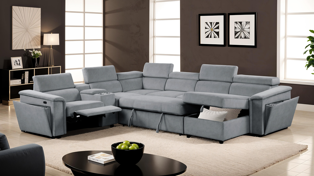 Harvey Modern Style Power Recliner Sleeper Sectional Sofa