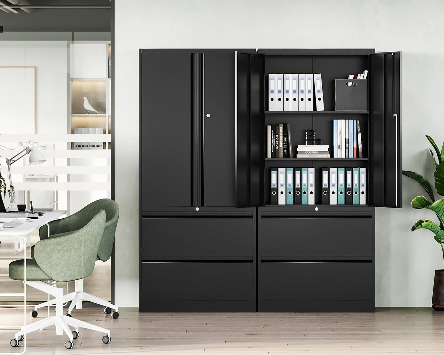 Locking Metal File Cabinet With Adjustable Shelves Black