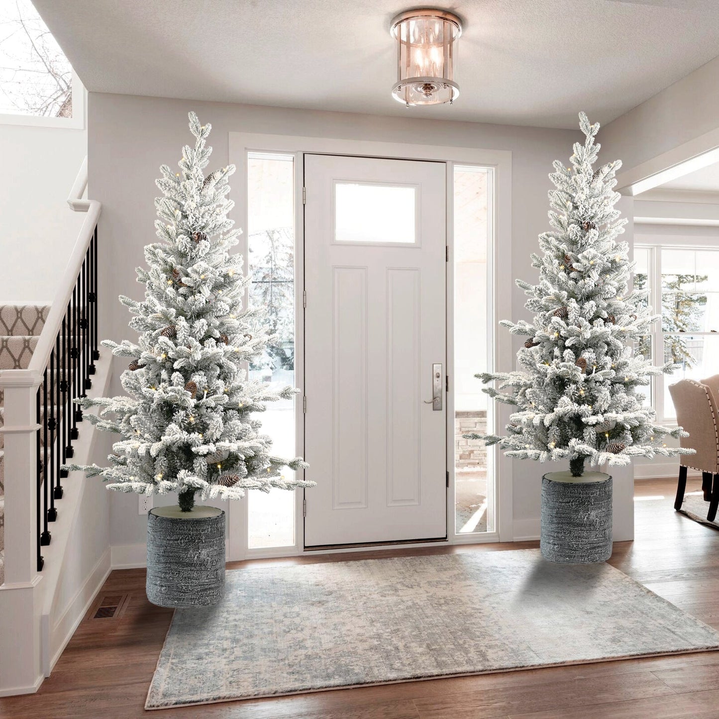 4.5FT Flocked Christmas Tree with Pot Base