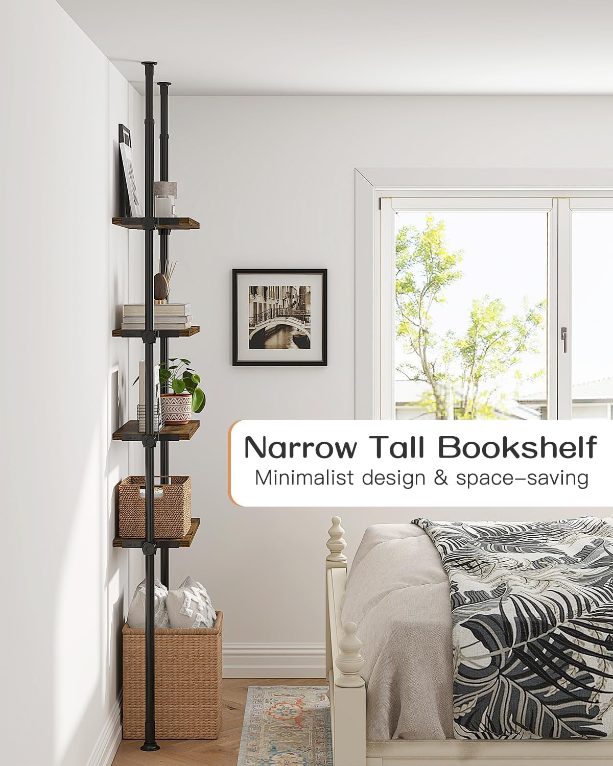 Adjustable Tall Narrow Bookcase 4 Tier Ladder 64 To 113 In