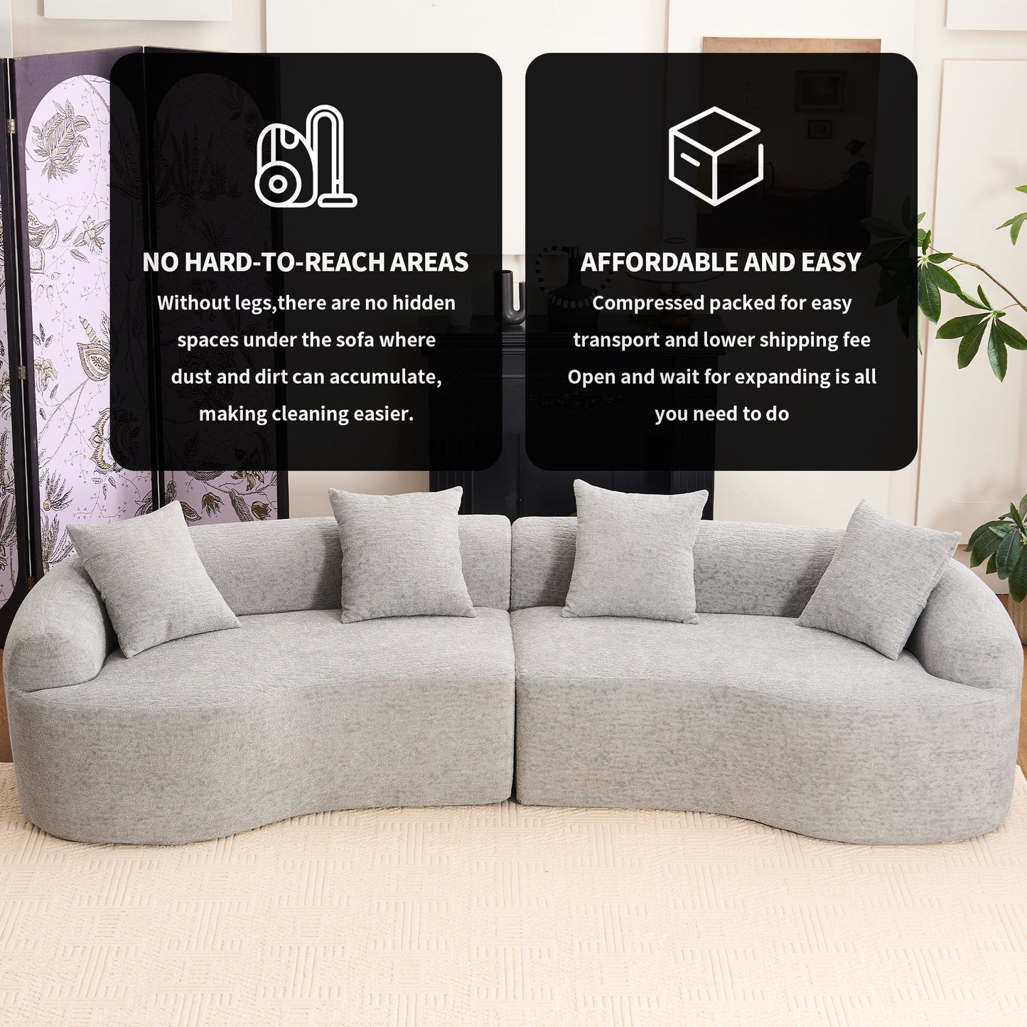 LY-025 Grey Curved Modular Sectional Sofa with 30D High-Density Chenille Upholstery, 110'' Long