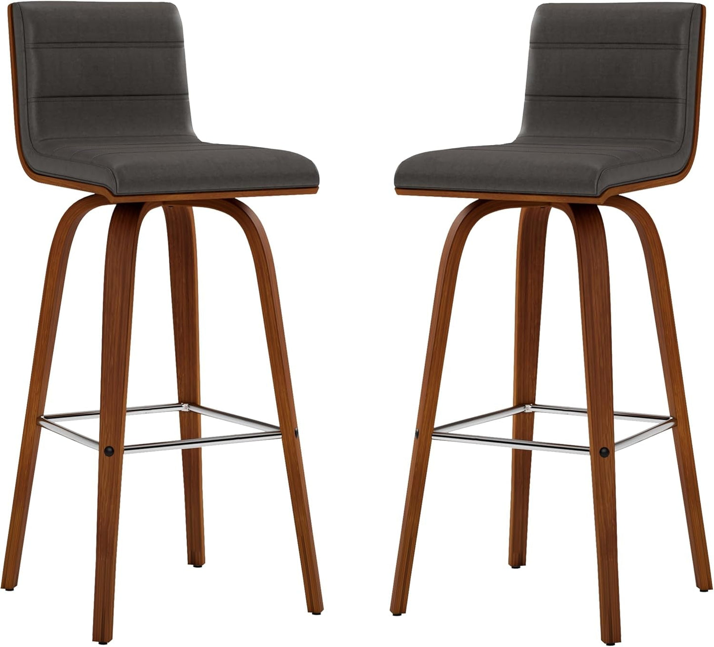 Mid-Century Modern Barstool Grey Faux Leather Wood Finish