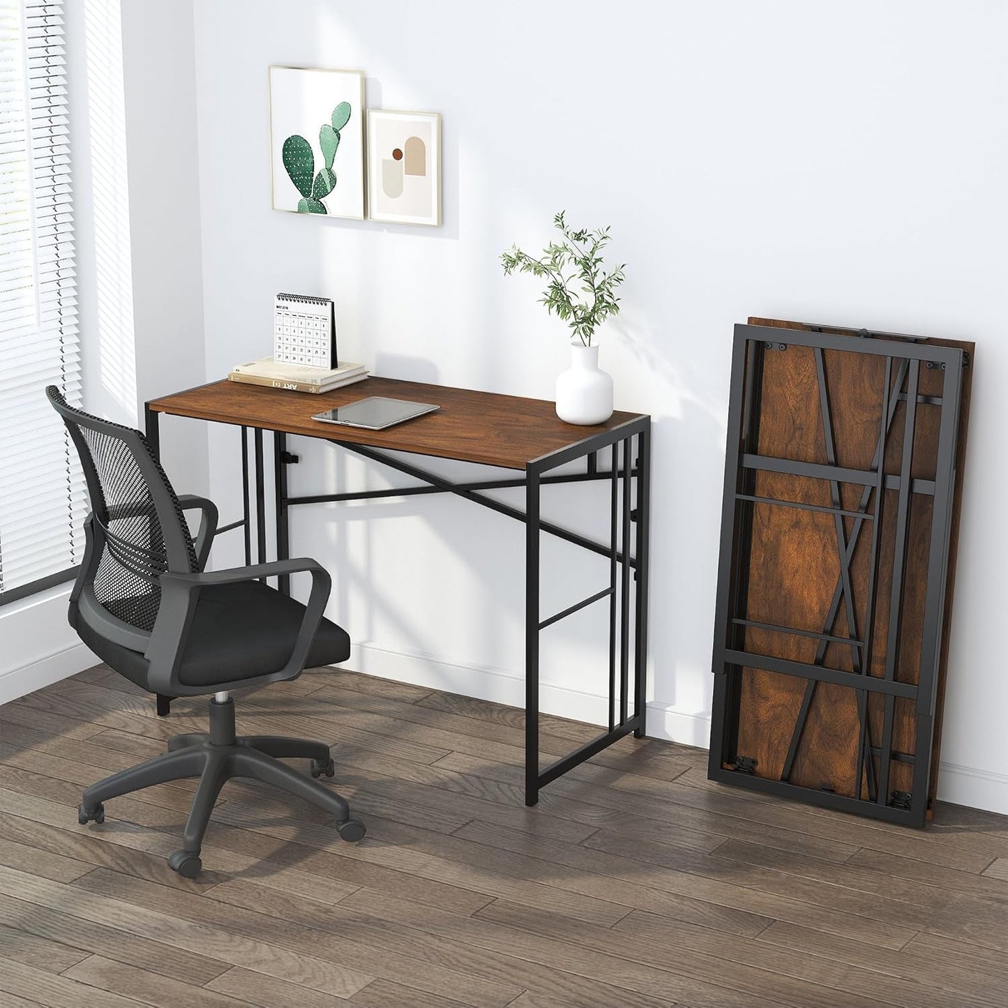35 Inch Folding Computer Desk For Small Spaces Mahogany