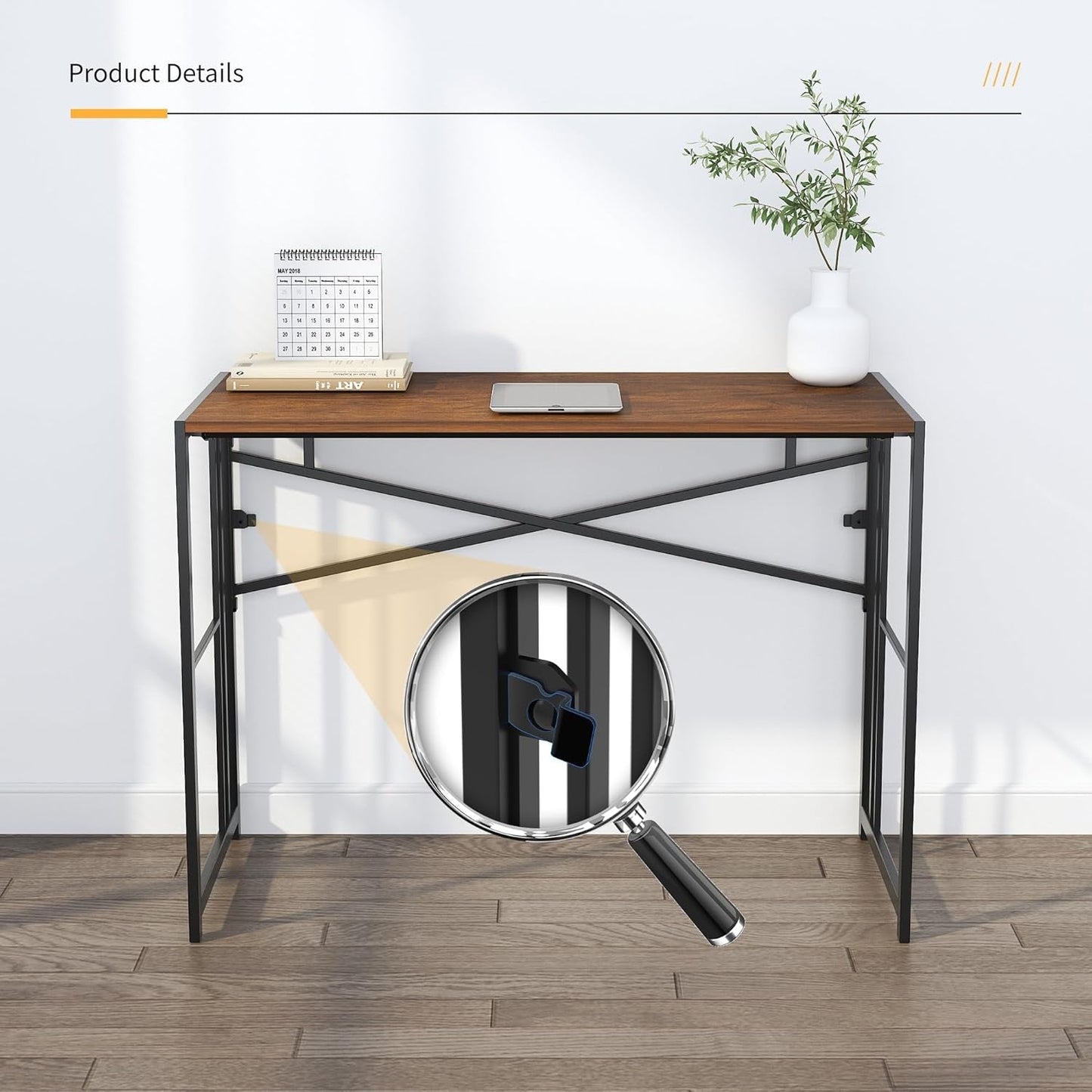 35 Inch Folding Computer Desk For Small Spaces Mahogany