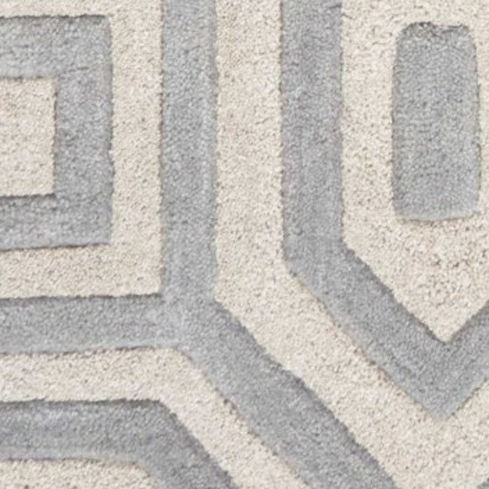 8' Grey Hand Tufted Geometric Indoor Runner Rug