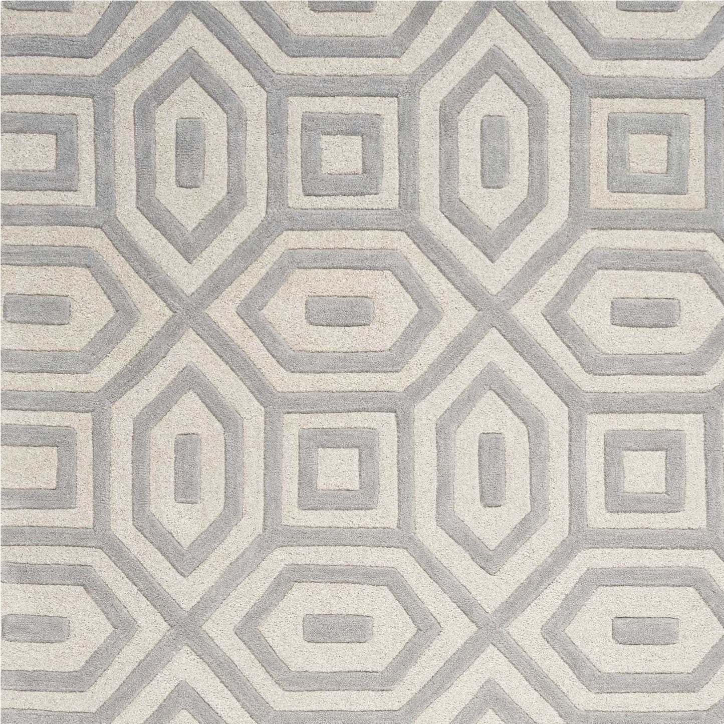 8' Grey Hand Tufted Geometric Indoor Runner Rug
