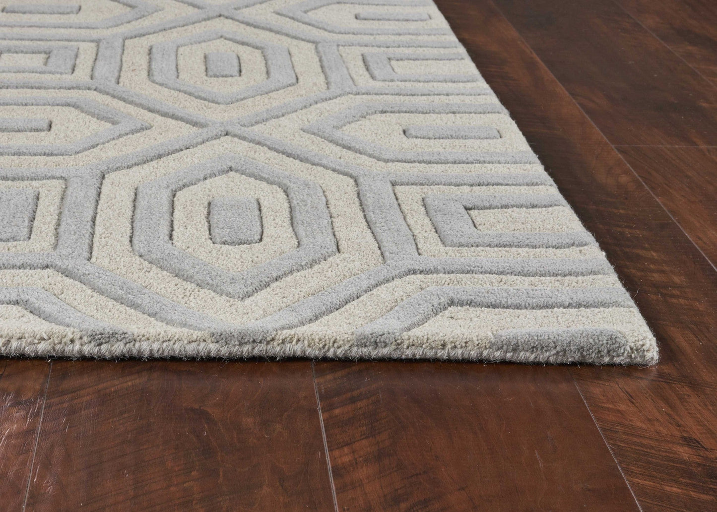 8' Grey Hand Tufted Geometric Indoor Runner Rug