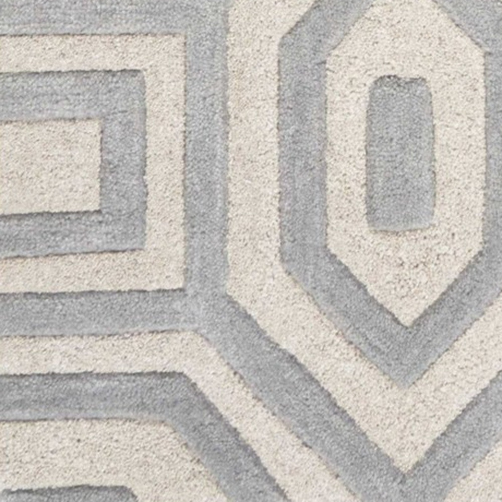 8' Grey Hand Tufted Geometric Indoor Runner Rug