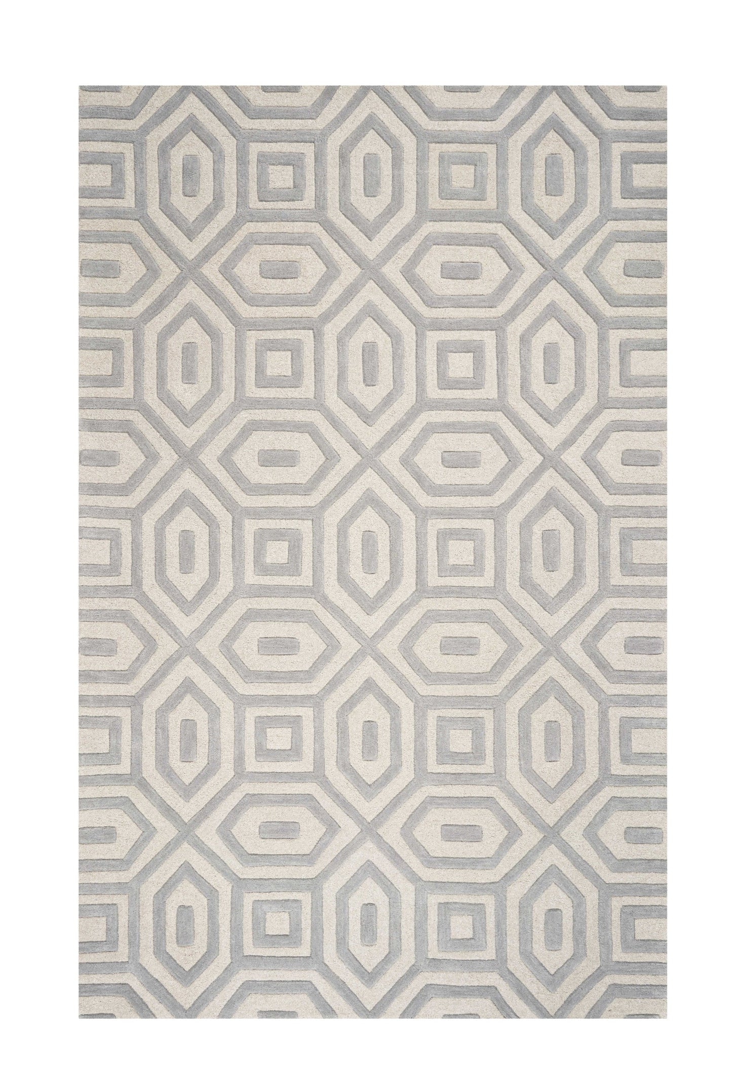 8' Grey Hand Tufted Geometric Indoor Runner Rug