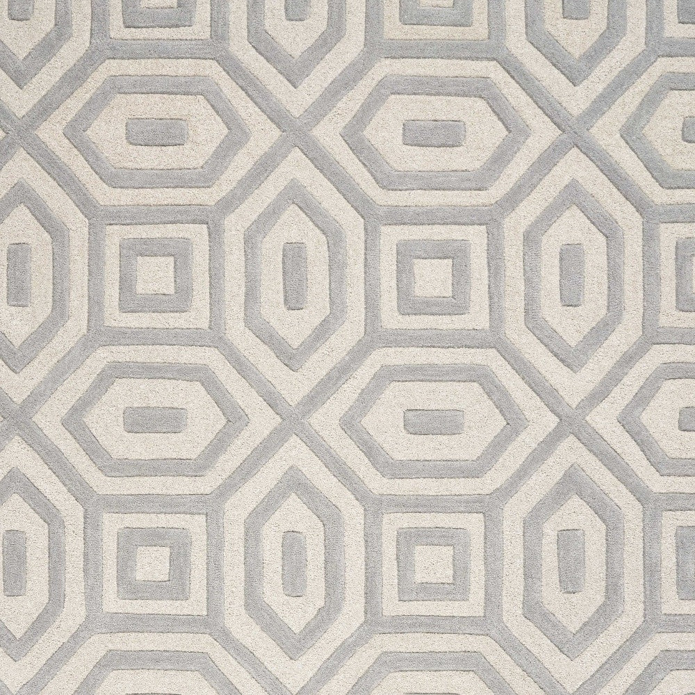 8' Grey Hand Tufted Geometric Indoor Runner Rug