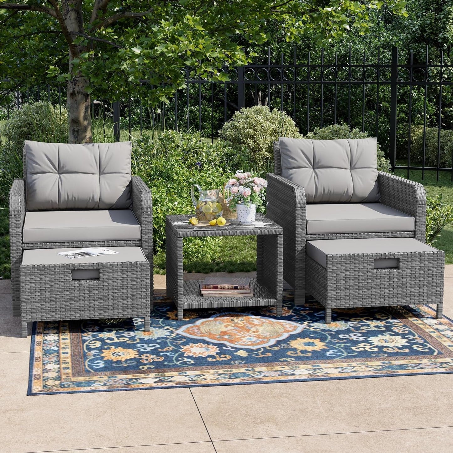 Sturdy Five Piece Patio Conversation Set With Cushions
