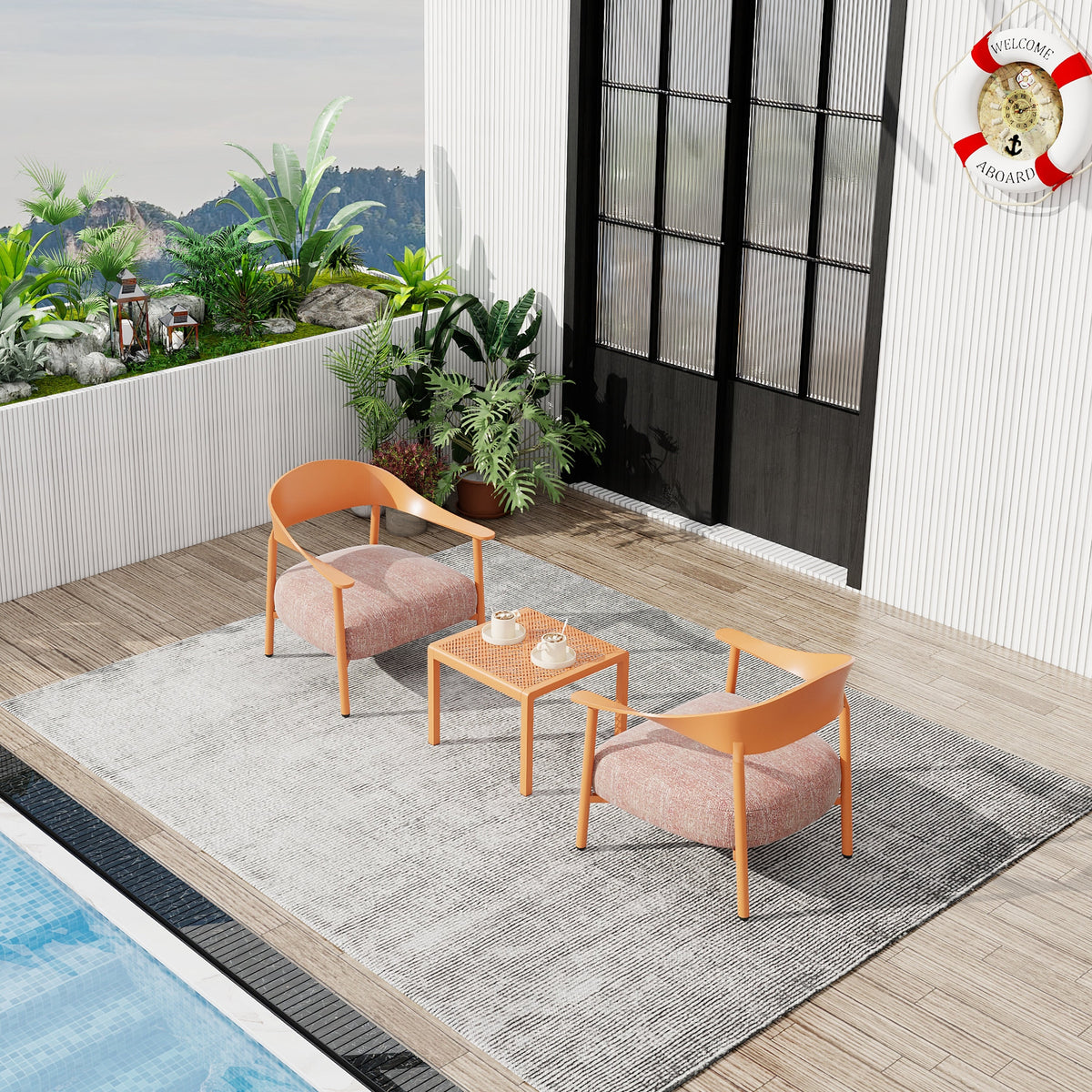 Summer Modern 2-Piece Accent Chair Set with Coffee Table – Apricot