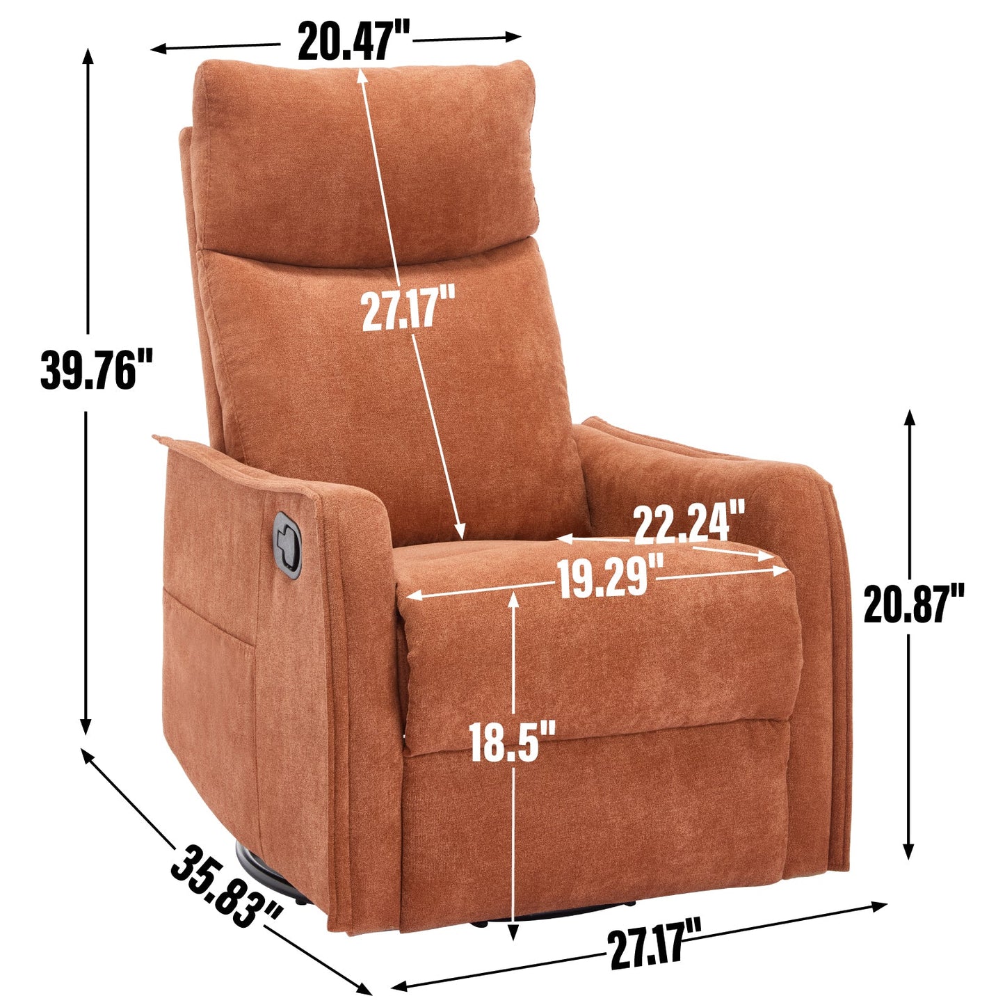 Heat Massage Manual Recliner Chair with Rocker and Swivel in Fabric for Living Room, Orange